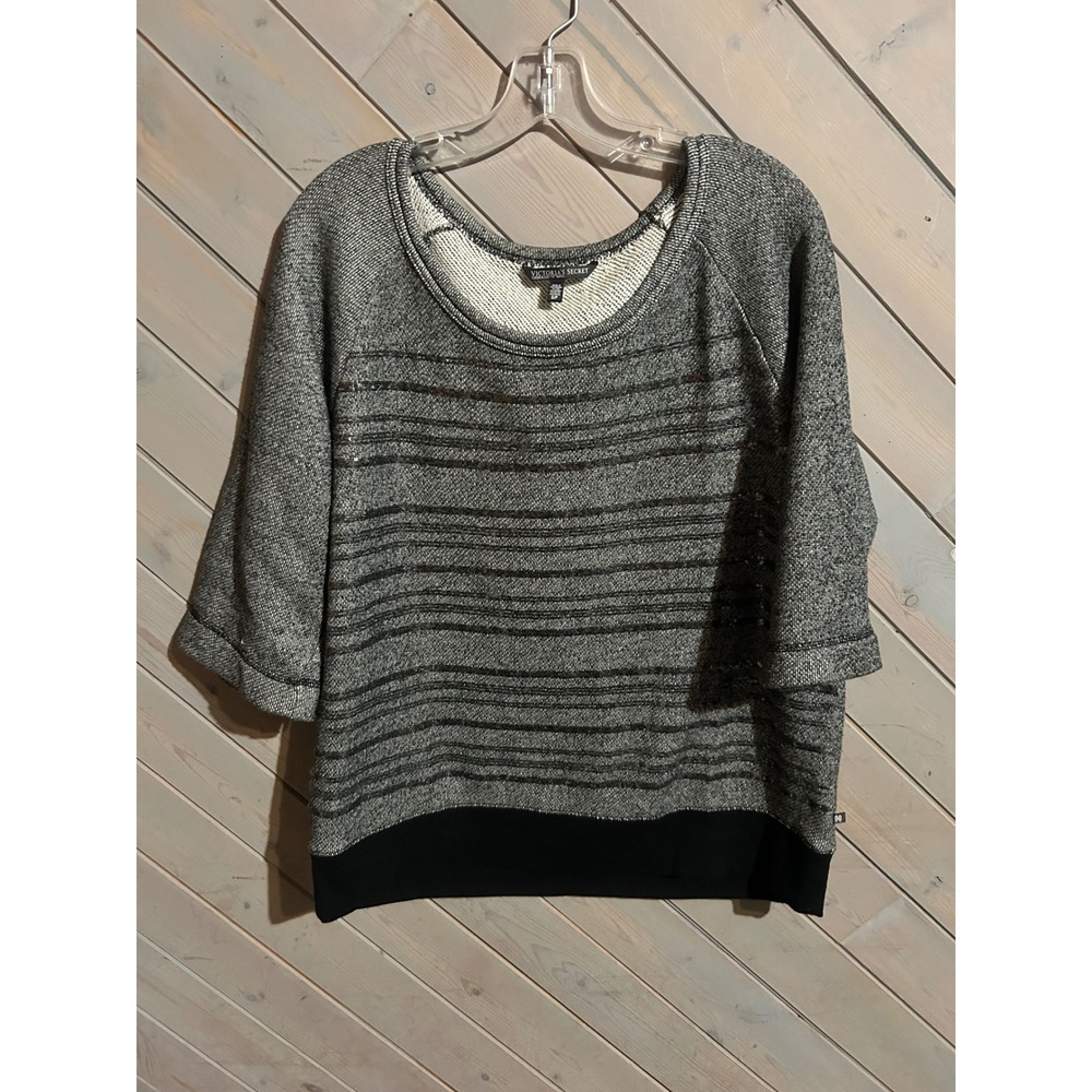 Victoria's‎ Secret Supermodel Essentials Gray Striped 3/4 Sleeve Sweatshirt